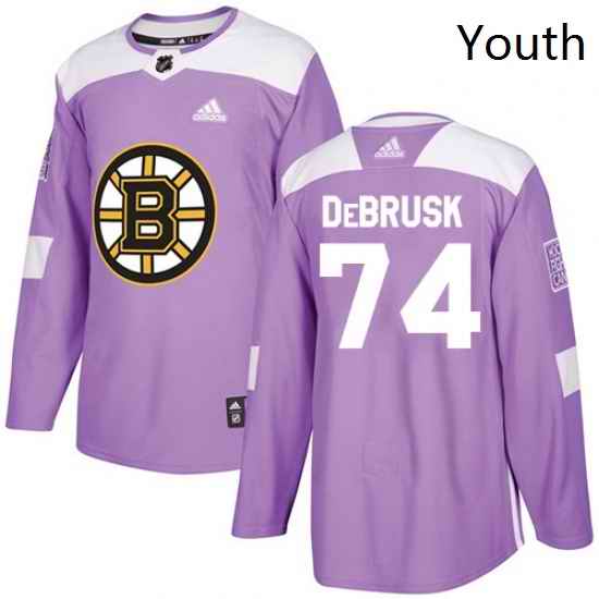 Youth Adidas Boston Bruins 74 Jake DeBrusk Authentic Purple Fights Cancer Practice NHL Jersey